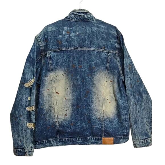 Southpole Vintage Premium Denim Paint Splatter Distressed Blue Wash Jacket - Picture 2 of 9